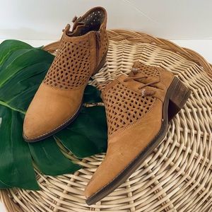 Unity In Diversity Camel color Perforated Laser Cut Leather Booties size EU 38
